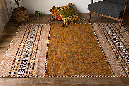 インド綿を使ったキリム柄の手織りコットンラグ 約200x200 cm 2畳 