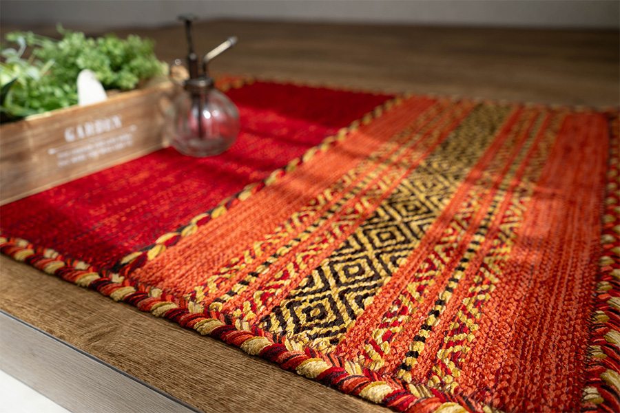 インド綿を使った手織りのキリム柄玄関マット 約60x90 cm｜輸入絨毯