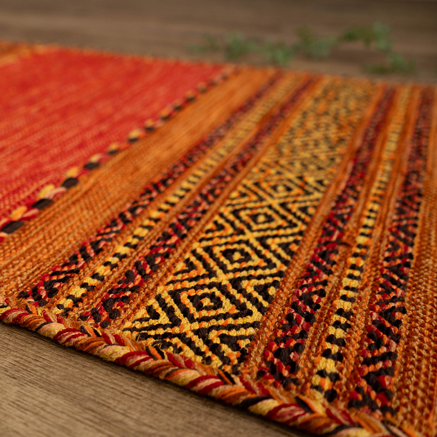インド綿を使った手織りのキリム柄玄関マット 約60x90 cm｜輸入絨毯