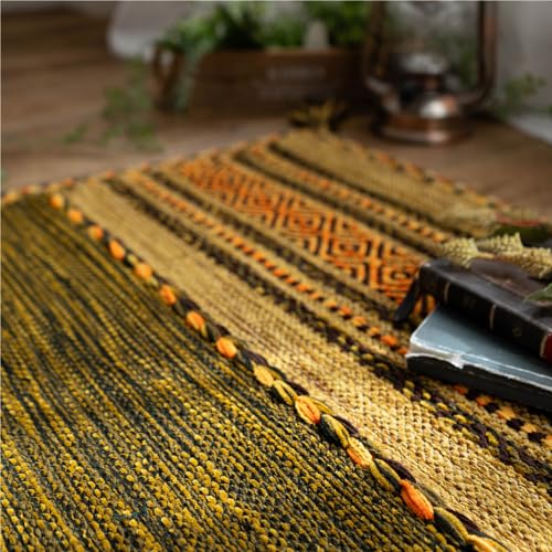 インド綿を使った手織りのキリム柄玄関マット 約60x90 cm｜輸入絨毯
