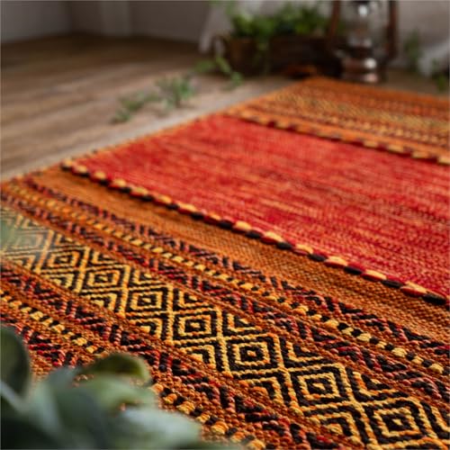 インド綿を使った手織りのキリム柄玄関マット 約70x120 cm｜輸入絨毯